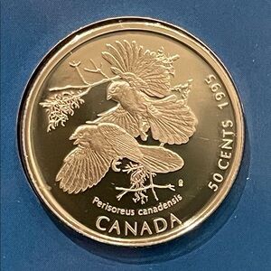 1995 50c Birds of Canada: Gray Jay, Ptarmigan – PROOF Two-Coin Sterling Silver
